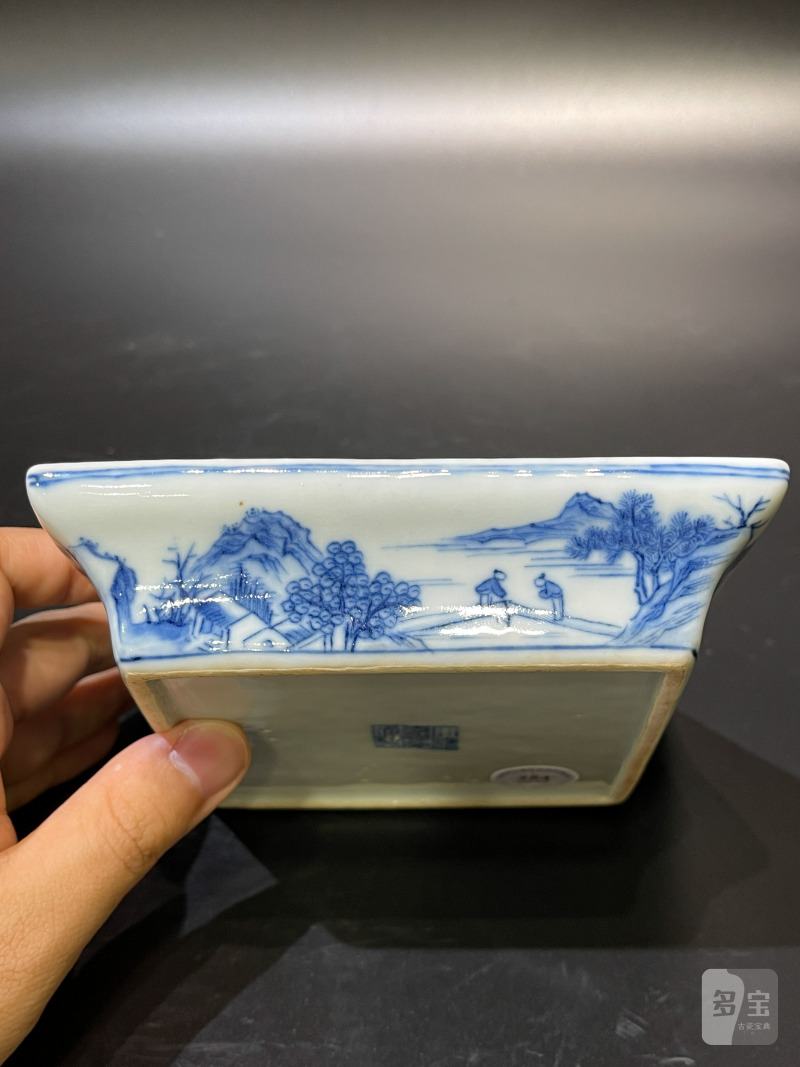 清嘉庆 青花山水人物图方盘 - 图10